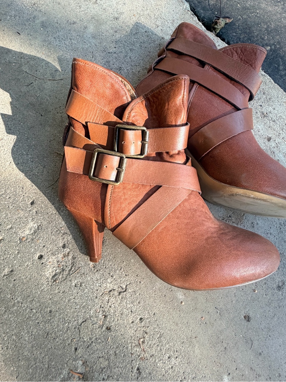 Steve Madden Brown Strappy Buckle Ankle Heeled Boots